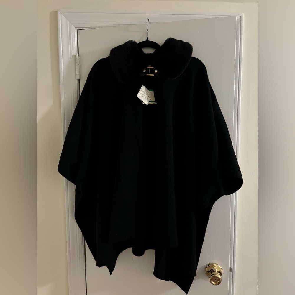 Anne Klein Women's Fur Trim Buckle Cape